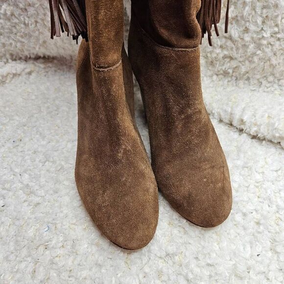Vince Camuto Fermel Tan Suede Leather Tasseled Heeled Boots sz 8 - Picture 2 of 6